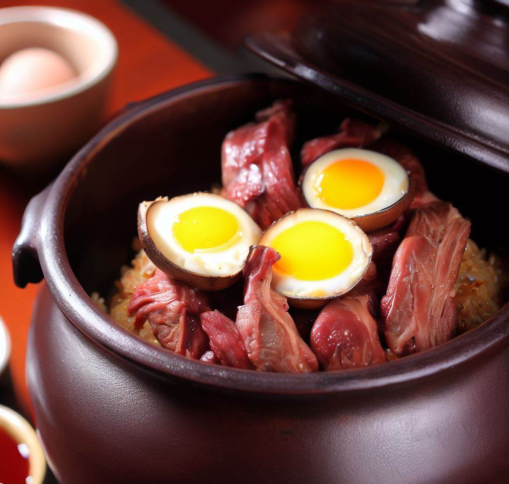 窝蛋牛肉煲饭的制作方法